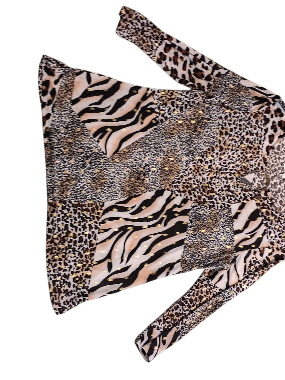 Like New! Emily Daniels Mixed Animal Print Long Sleeve Top - Beige/Tan/Black